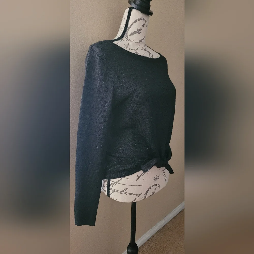 Zara Knit Sequin Thread  Black Long Sleeve Top